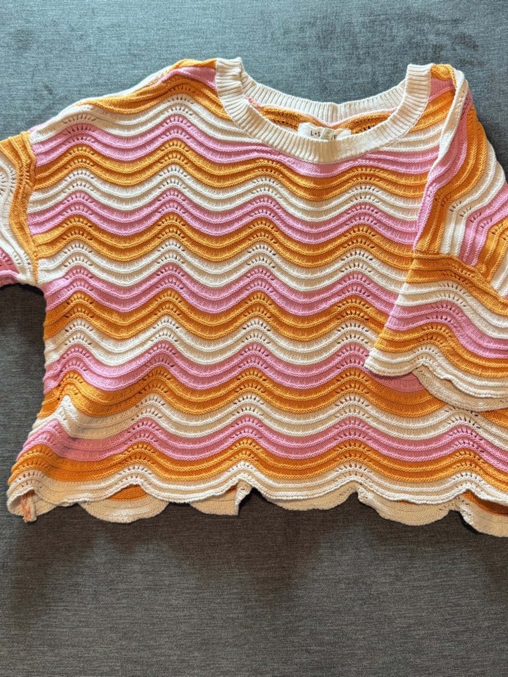 l*space Make Waves Cream, Pink & orange Stripe crochet Sweater